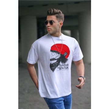 Madmext 5361 Erkek Desenli Beyaz T-shirt