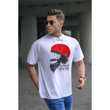 Madmext 5361 Erkek Desenli Beyaz T-shirt