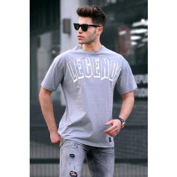Madmext 5393 Gri Baskılı Boyalı Oversize T-shirt