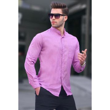 Madmext 5548 Mor Keten Düz Uzun Kollu Erkek Gömlek