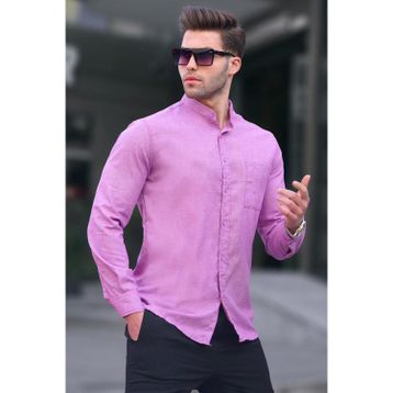 Madmext 5548 Mor Keten Düz Uzun Kollu Erkek Gömlek