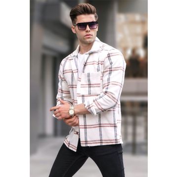 Madmext 5556 Ekru Regular Fit Oduncu Gömlek
