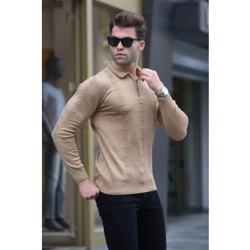 Madmext 5606 Bej Erkek Triko Kazak
