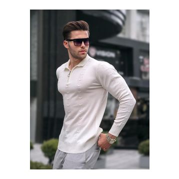 Madmext 5606 Ekru Erkek Triko Kazak