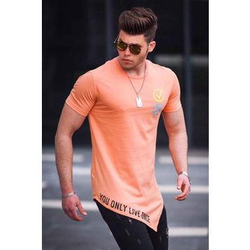 Madmext 5665 Asimetrik Kesim Turuncu Erkek T-shirt