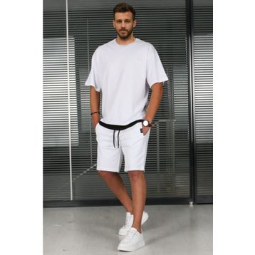 Madmext 5668 Beyaz Oversize Erkek Şort Takımı