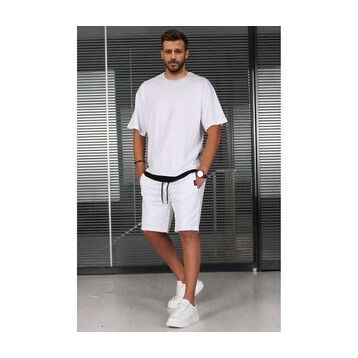 Madmext 5668 Beyaz Oversize Erkek Şort Takımı
