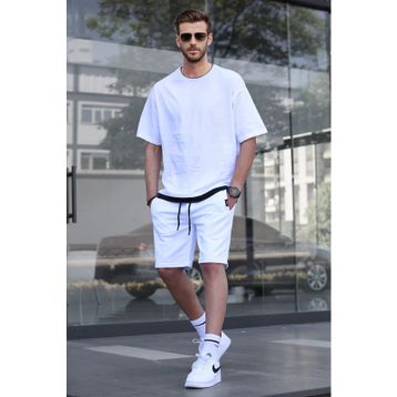 Madmext 5668 Beyaz Oversize Erkek Şort Takımı