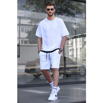 Madmext 5668 Beyaz Oversize Erkek Şort Takımı