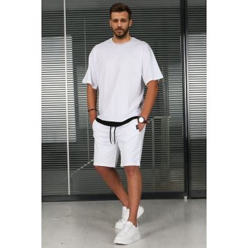Madmext 5668 Beyaz Oversize Erkek Şort Takımı