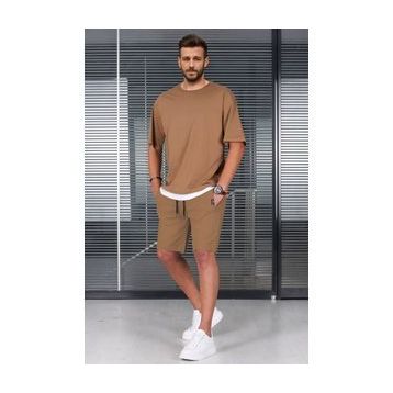 Madmext 5668 Kahverengi Oversize Erkek Şort Takımı