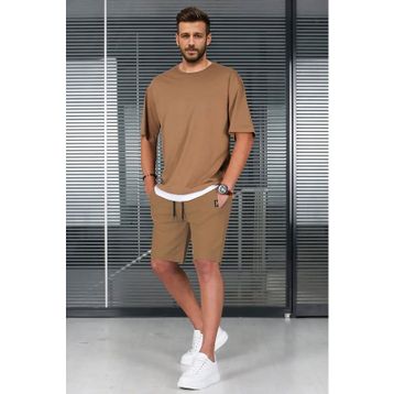 Madmext 5668 Kahverengi Oversize Erkek Şort Takımı