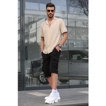 Madmext 5747 Siyah Gabardin Kargo Cep Erkek Kapri Şort