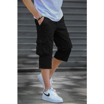 Madmext 5747 Siyah Gabardin Kargo Cep Erkek Kapri Şort