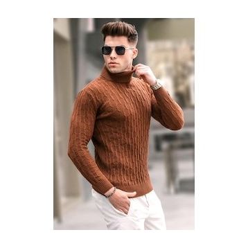Madmext 5759 Camel Balıkçı Yaka Erkek Triko Kazak