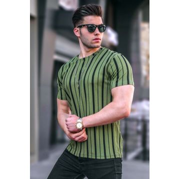 Madmext 5771 Vizon Çizgili Bisiklet Yaka Erkek T-shirt