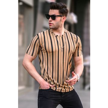 Madmext 5771 Vizon Çizgili Bisiklet Yaka Erkek T-shirt