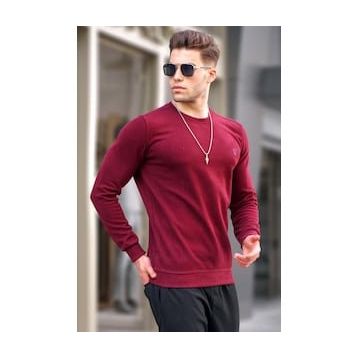 Madmext 5799 Erkek Bordo Bisiklet Yaka Regular Fit Basic Sweatshirt