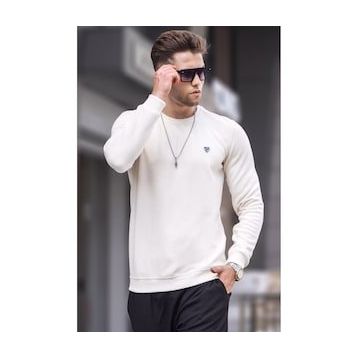 Madmext 5799 Erkek Ekru Bisiklet Yaka Regular Fit Basic Sweatshirt