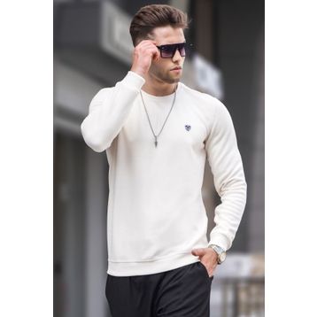 Madmext 5799 Erkek Ekru Bisiklet Yaka Regular Fit Basic Sweatshirt