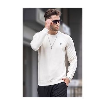 Madmext 5799 Erkek Ekru Bisiklet Yaka Regular Fit Basic Sweatshirt