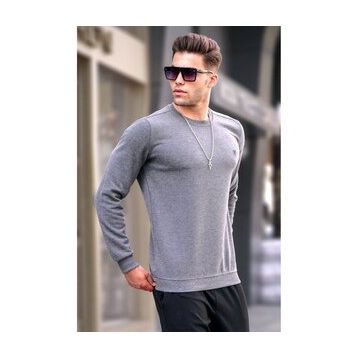 Madmext 5799 Erkek Gri Bisiklet Yaka Regular Fit Basic Sweatshirt