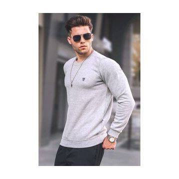 Madmext 5799 Erkek Gri Bisiklet Yaka Regular Fit Basic Sweatshirt