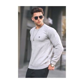 Madmext 5799 Erkek Gri Bisiklet Yaka Regular Fit Basic Sweatshirt