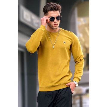 Madmext 5799 Erkek Koyu Hardal Bisiklet Yaka Regular Fit Basic Sweatshirt