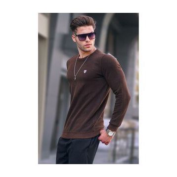 Madmext 5799 Erkek Koyu Kahverengi Bisiklet Yaka Regular Fit Basic Sweatshirt