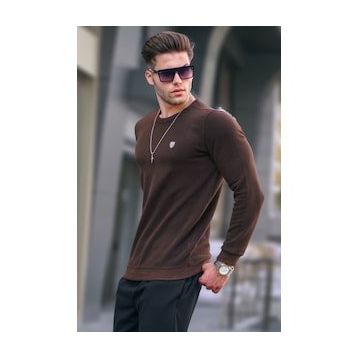Madmext 5799 Erkek Koyu Kahverengi Bisiklet Yaka Regular Fit Basic Sweatshirt