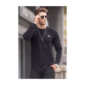 Madmext 5799 Erkek Siyah Bisiklet Yaka Regular Fit Basic Sweatshirt