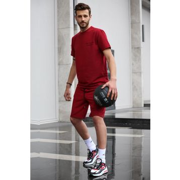 Madmext 5820 Bordo Baskılı Erkek Şort Takımı