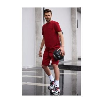 Madmext 5820 Bordo Baskılı Erkek Şort Takımı