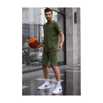 Madmext 5820 Haki Baskılı Erkek Şort Takımı
