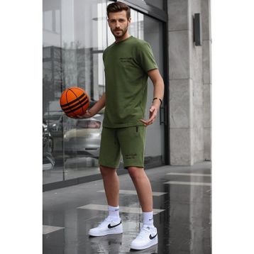 Madmext 5820 Haki Baskılı Erkek Şort Takımı
