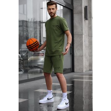 Madmext 5820 Haki Baskılı Erkek Şort Takımı
