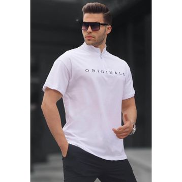Madmext 5858 Mavi Fermuar Yaka Erkek T-shirt