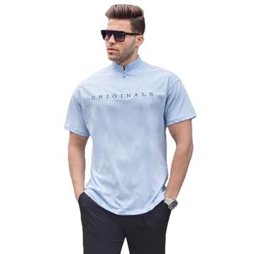 Madmext 5858 Mavi Fermuar Yaka Erkek T-shirt