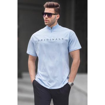 Madmext 5858 Mavi Fermuar Yaka Erkek T-shirt