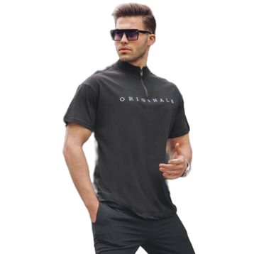 Madmext 5858 Mavi Fermuar Yaka Erkek T-shirt