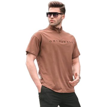 Madmext 5858 Mavi Fermuar Yaka Erkek T-shirt