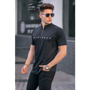 Madmext 5858 Siyah Fermuar Yaka Erkek Tişört