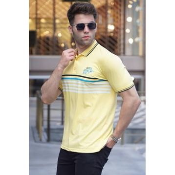 Madmext 5869 Erkek Sarı Çizgili Polo Yaka Tişört