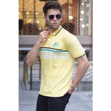 Madmext 5869 Erkek Sarı Çizgili Polo Yaka Tişört