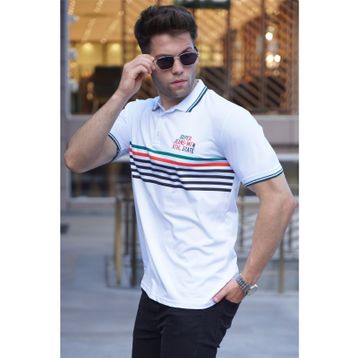 Madmext 5869 Erkek Sarı Çizgili Polo Yaka Tişört