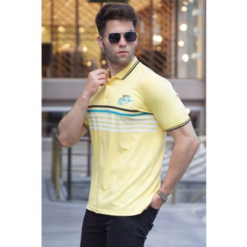 Madmext 5869 Erkek Sarı Çizgili Polo Yaka Tişört