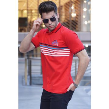 Madmext 5869 Erkek Sarı Çizgili Polo Yaka Tişört