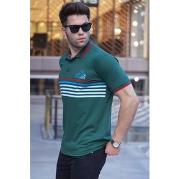 Madmext 5869 Erkek Sarı Çizgili Polo Yaka Tişört