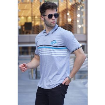 Madmext 5869 Erkek Sarı Çizgili Polo Yaka Tişört